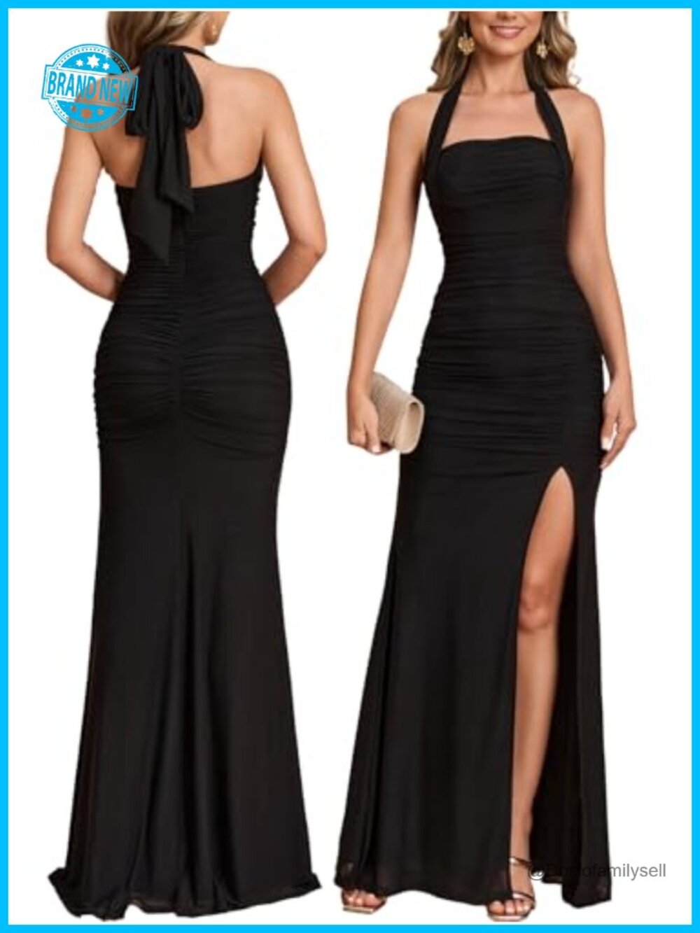 Halter Tie High Slit Maxi Dress Wedding Guest Cocktail Party